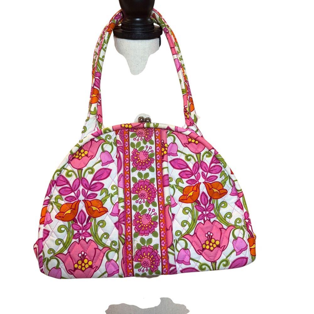 Vera Bradley Vintage Pink Floral Kiss Lock Frame Handbag